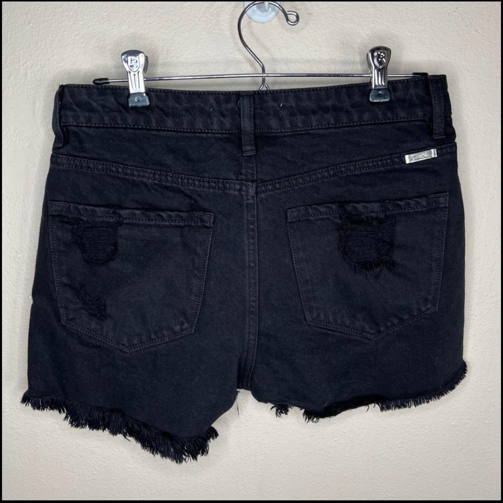 M Kancan Black Distressed Denim Shorts Cutoff Medium Stretch